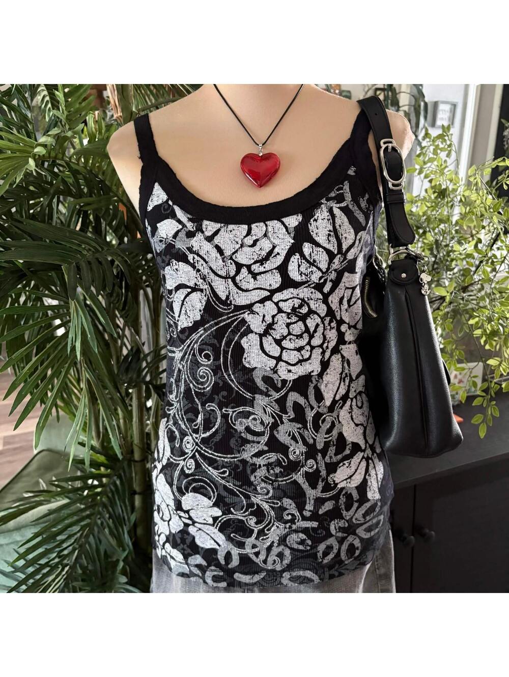 vintage y2k grunge mcbling black glitter tank top